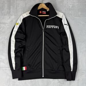 Puma Ferrari Track Jacket Black Full Zip Scuderia Logo Men Size S Lifestyle Car
